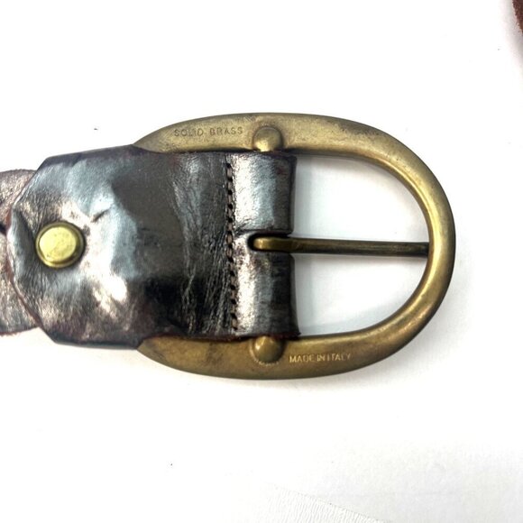 Leather Belt Metallic sheen Brass Buckle Vintage Braided 47\